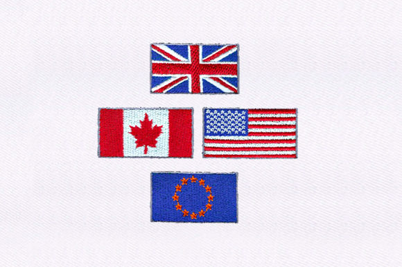 EU, US, UK & Canada Flag Embroidery Design