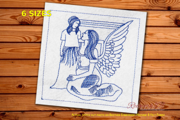 Guardian Angels with Child Redwork
