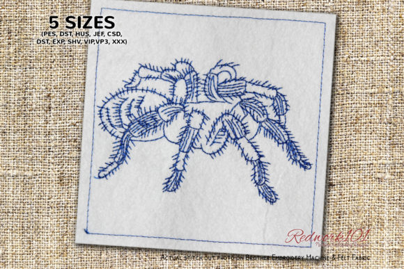 Hairy Tarantula Spider Redwork